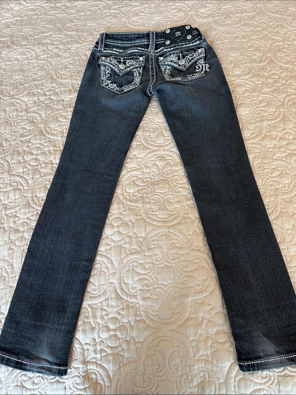 Miss Me Dark Wash Jeans with Silver Embellished Back Pockets